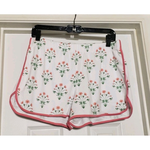 LAKE Tank Short Set Pajamas Medium Sunkissed Coral Tropical Bouquet Pima Cotton - Picture 5 of 12